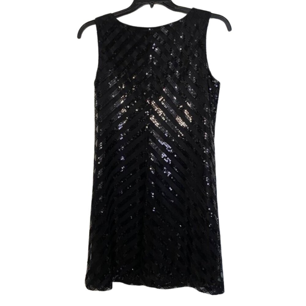 AGB Black Sequin Chevron Mini Dress Sleeveless Size 6 Party Cocktail Sparkle - Picture 3 of 15